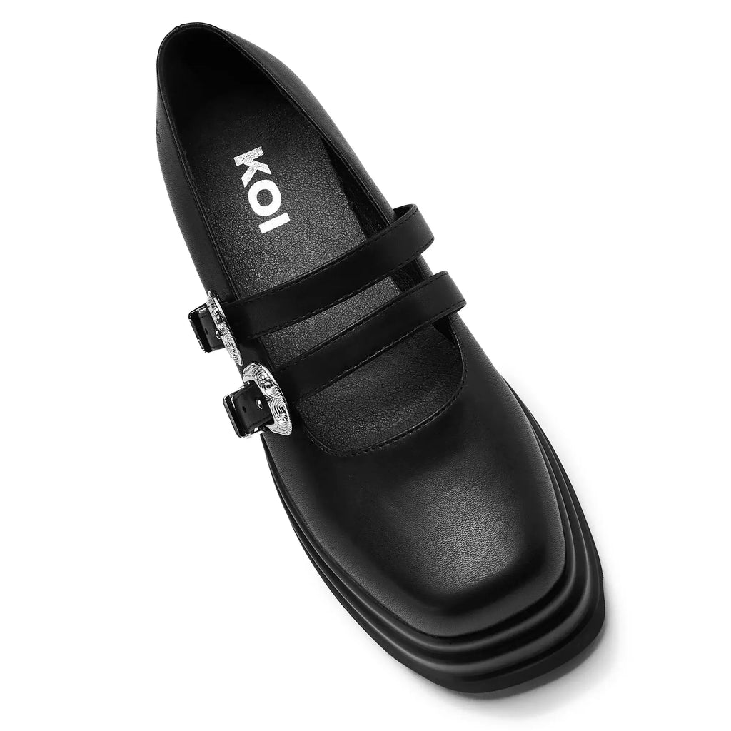 Damona Trident Ornate Buckle Mary Janes in Black