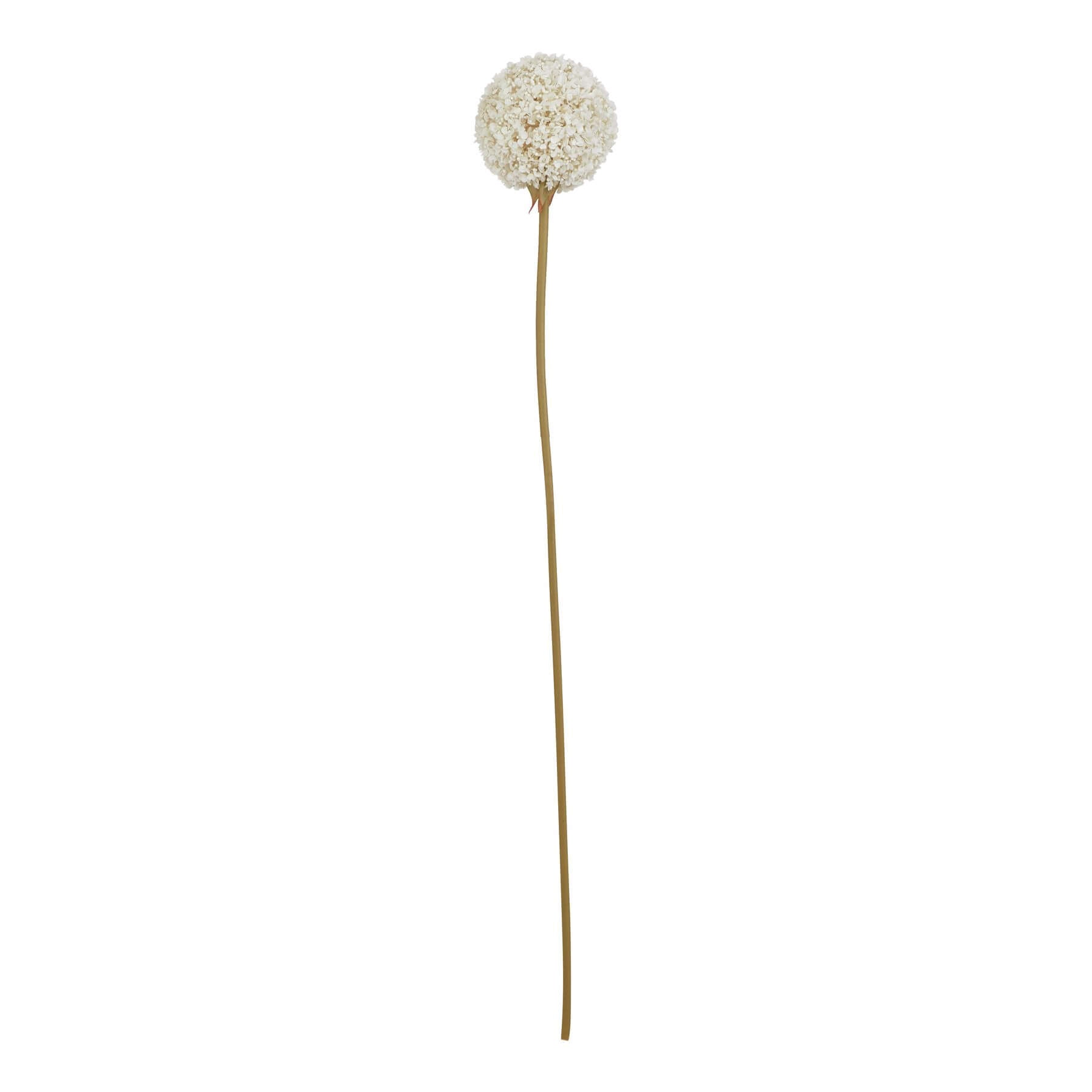 White Allium faux floral stem, hyper-realistic plastic bloom in pure white, 66cm tall for elegant home decor by Sostter at brixbailey.com
