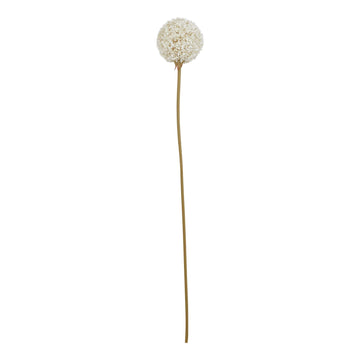 White Allium faux floral stem, hyper-realistic plastic bloom in pure white, 66cm tall for elegant home decor by Sostter at brixbailey.com