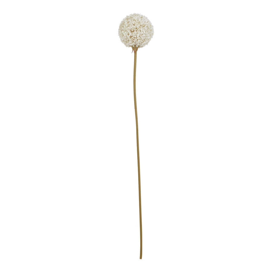 White Allium faux floral stem, hyper-realistic plastic bloom in pure white, 66cm tall for elegant home decor by Sostter at brixbailey.com