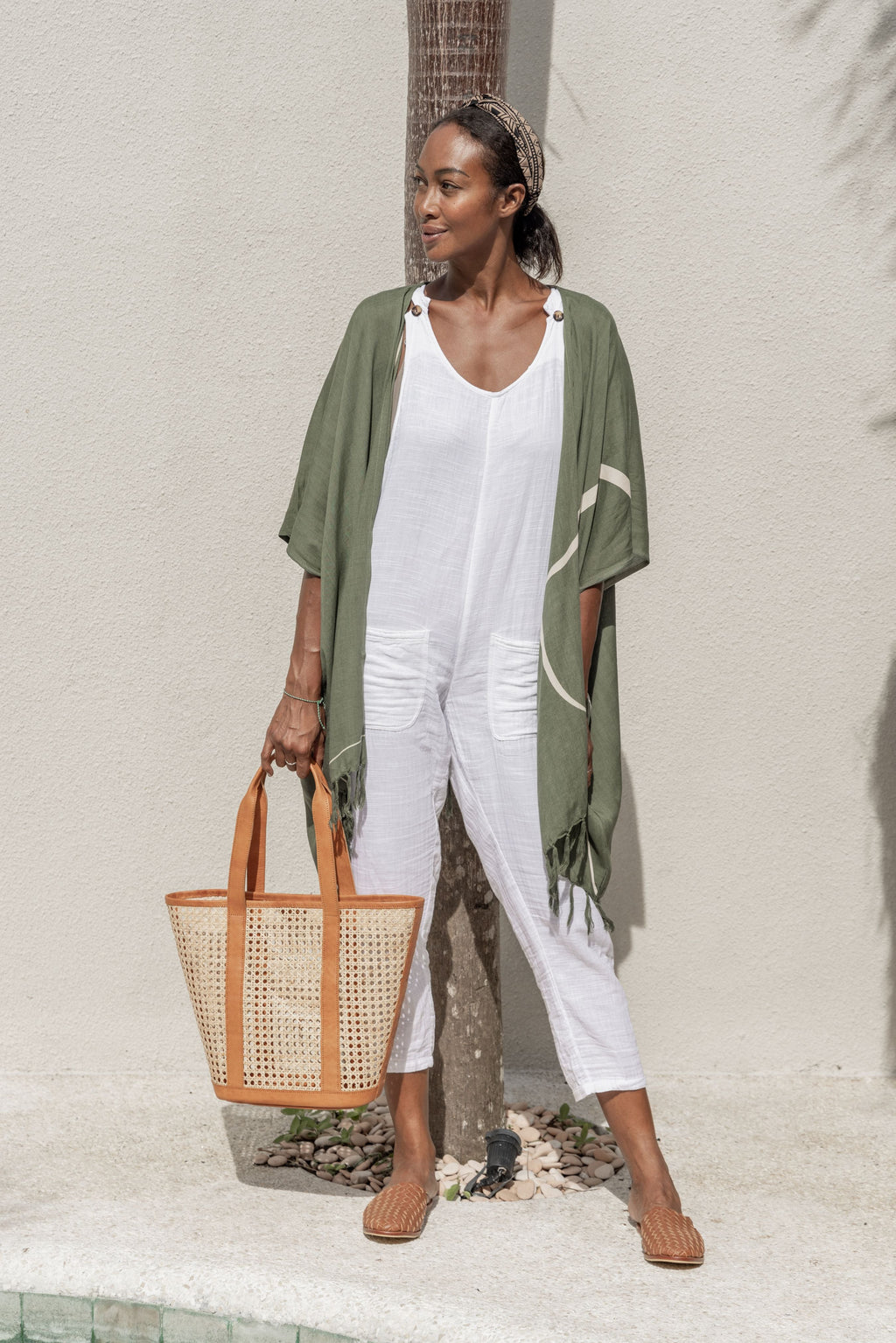 Leather and Cane Carryall Bag