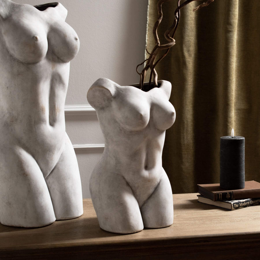 Handcrafted stoneware vase in natural stone tone with matte finish, minimalist curves for modern or traditional decor by Sostter at brixbailey.com