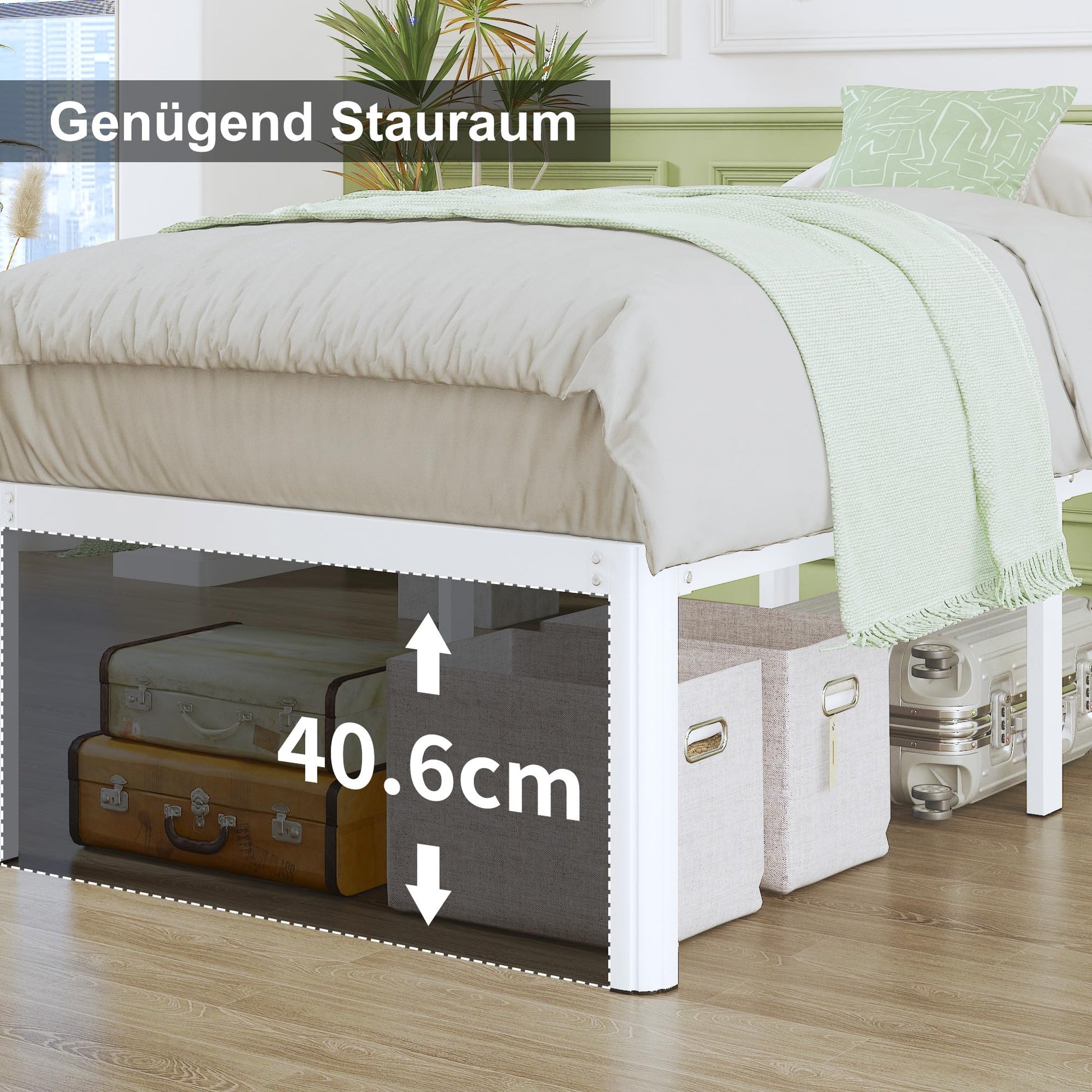 High Metal Bed Frame 90 x 200 cm Single with Round Legs and Slatted Support