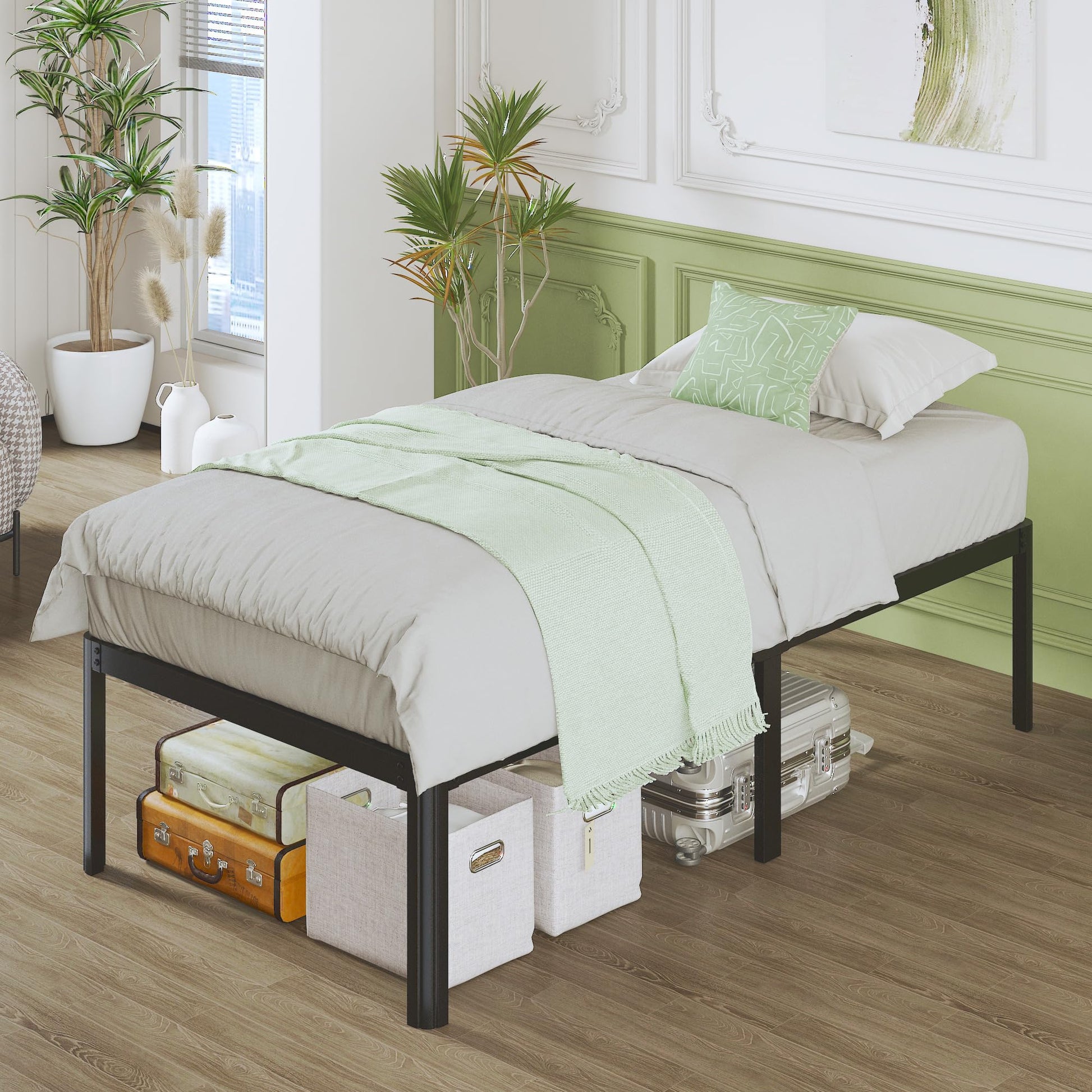 Single Bed Frame 3ft White Metal with Rounded Legs and Steel Slats