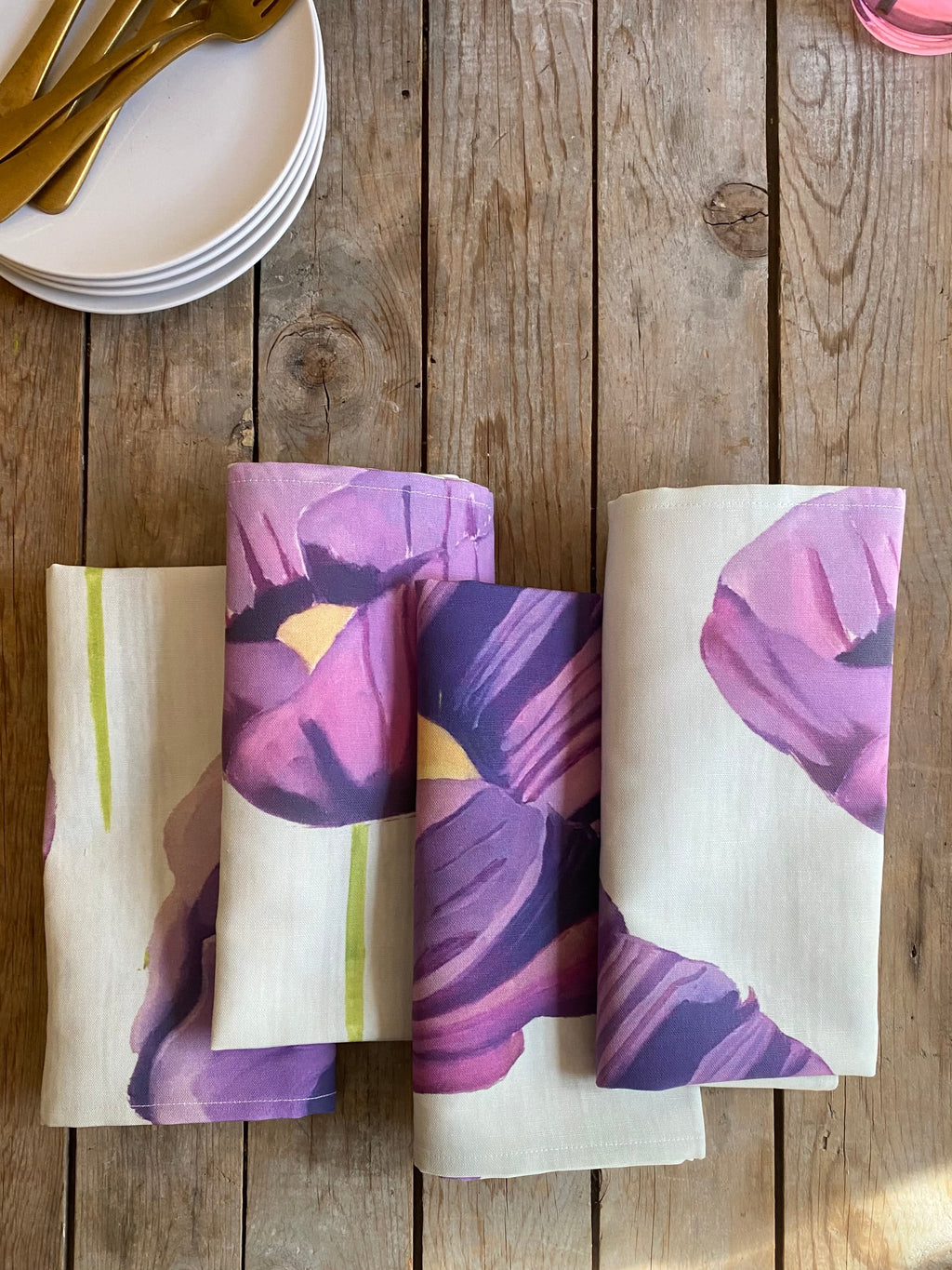 Purple Poppies on Snow Napkin Set
