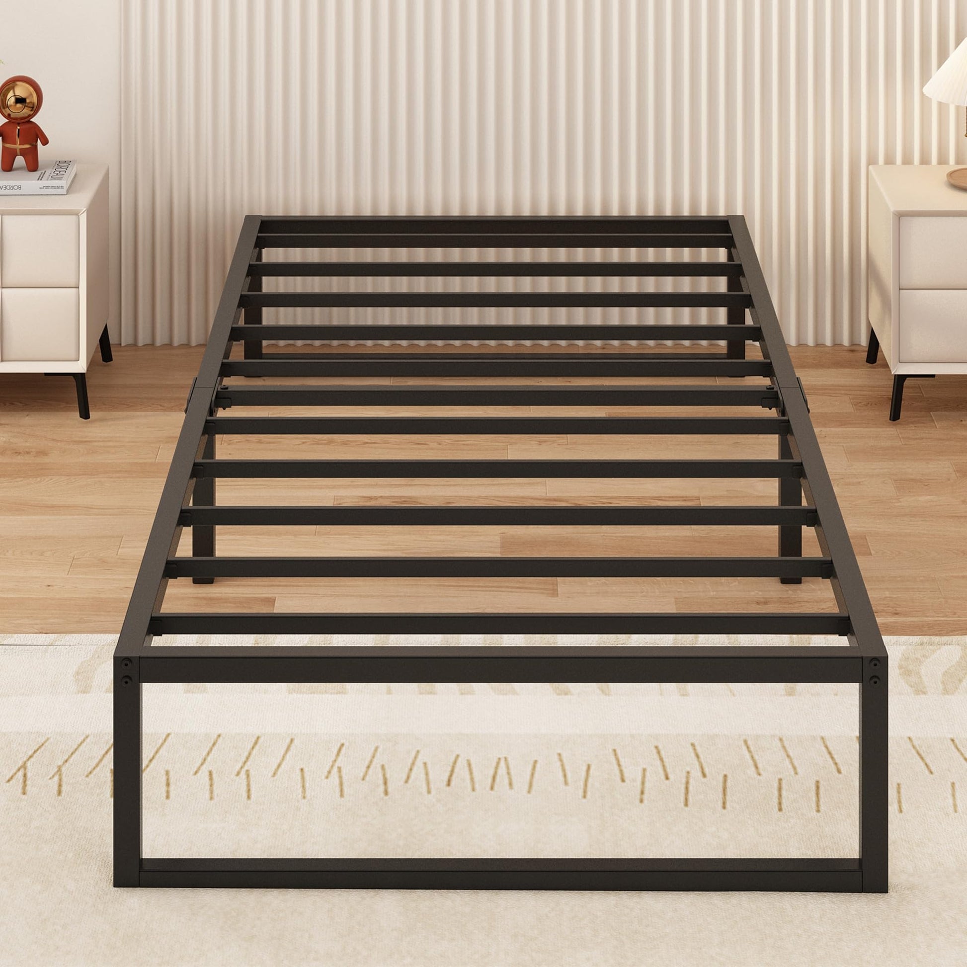 Single Bed Frame 80x190cm Metal with Steel Slat Support Black