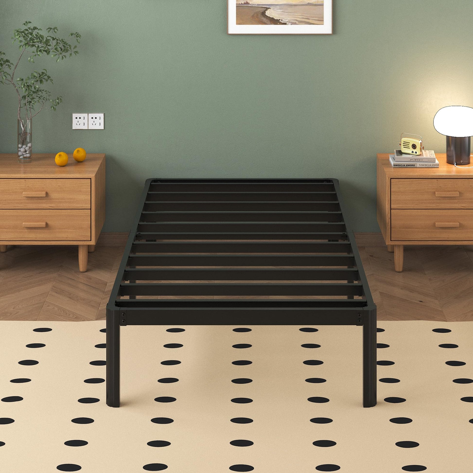 Single Bed Frame 3ft with Rounded Corner Legs and Steel Slat Support