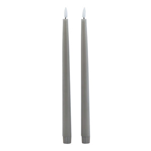 Pair of grey LED wax candles with realistic flicker effect, 25cm tall, for elegant table decor by sostter at brixbailey.com