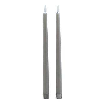 Pair of grey LED wax candles with realistic flicker effect, 25cm tall, for elegant table decor by Hill Interiors at brixbailey.com