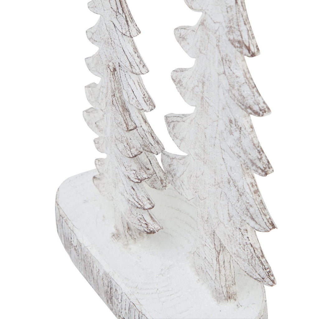 Handcrafted white resin winter pine tree sculpture with snow-dusted branches, set of three for holiday decor by Sostter at brixbailey.com