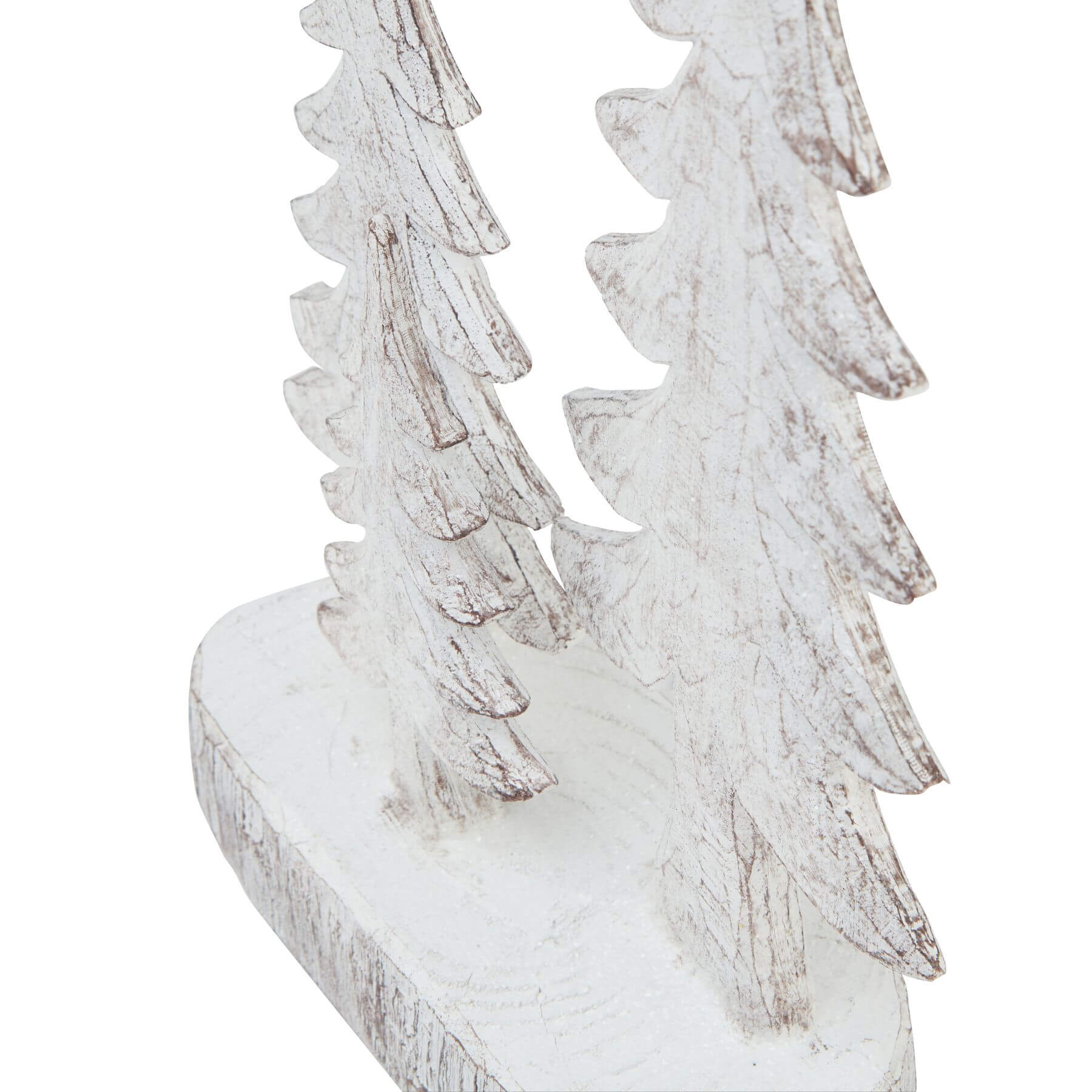 Handcrafted white resin winter pine tree sculpture with snow-dusted branches, set of three for holiday decor by Sostter at brixbailey.com