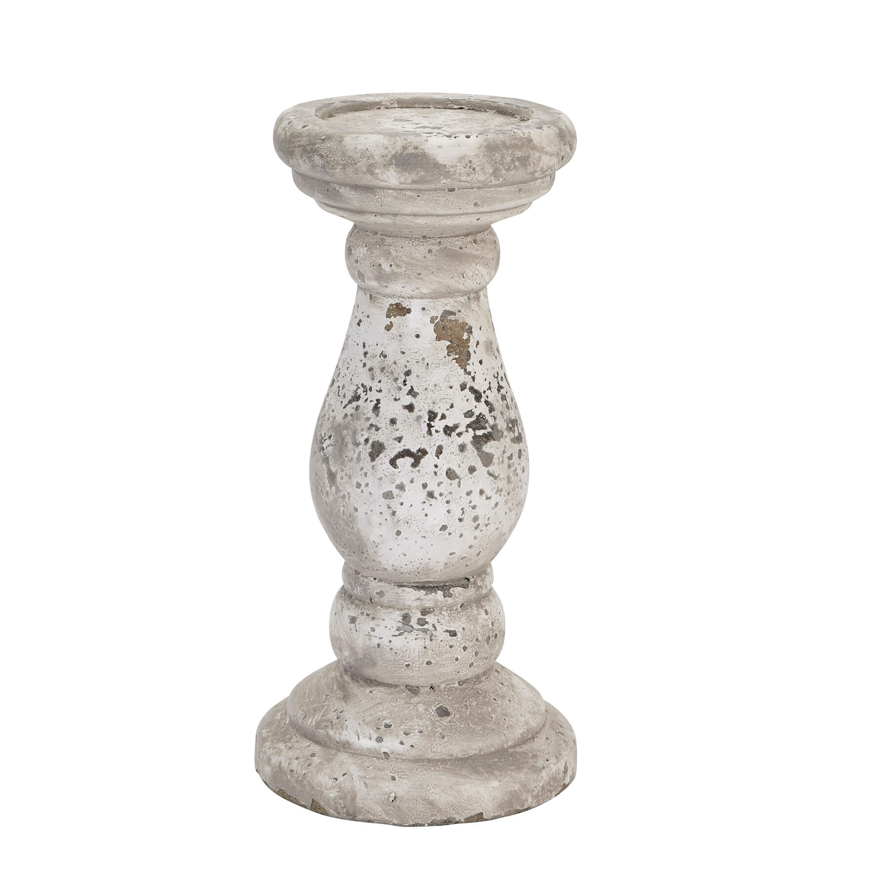 Handcrafted stone-finish ceramic candle holder with textured details, natural hue, 30cm tall for ambient lighting. by Sostter at brixbailey.com