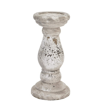 Handcrafted stone-finish ceramic candle holder with textured details, natural hue, 30cm tall for ambient lighting. by Sostter at brixbailey.com
