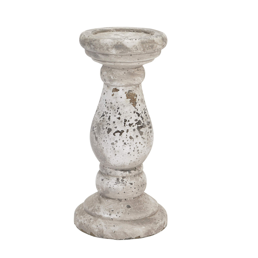 Handcrafted stone-finish ceramic candle holder with textured details, natural hue, 30cm tall for ambient lighting. by Sostter at brixbailey.com