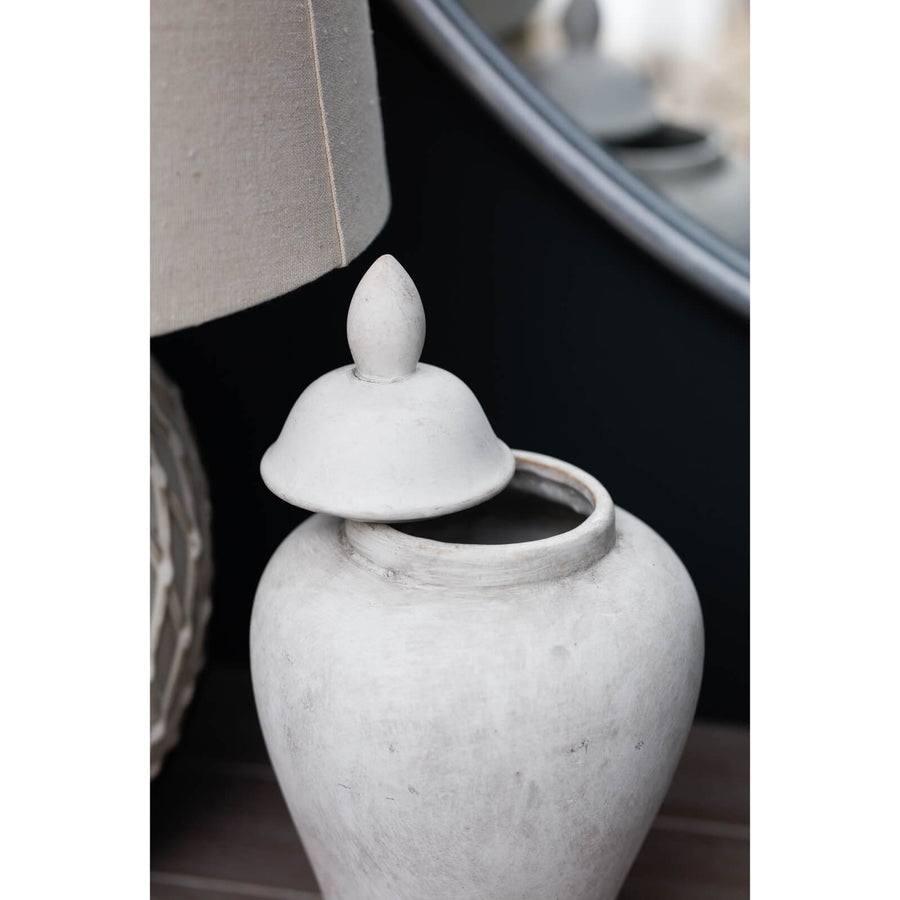 Hand-finished stone ceramic ginger jar in natural hue, 28cm tall with slender neck for floral displays. by Sostter at brixbailey.com