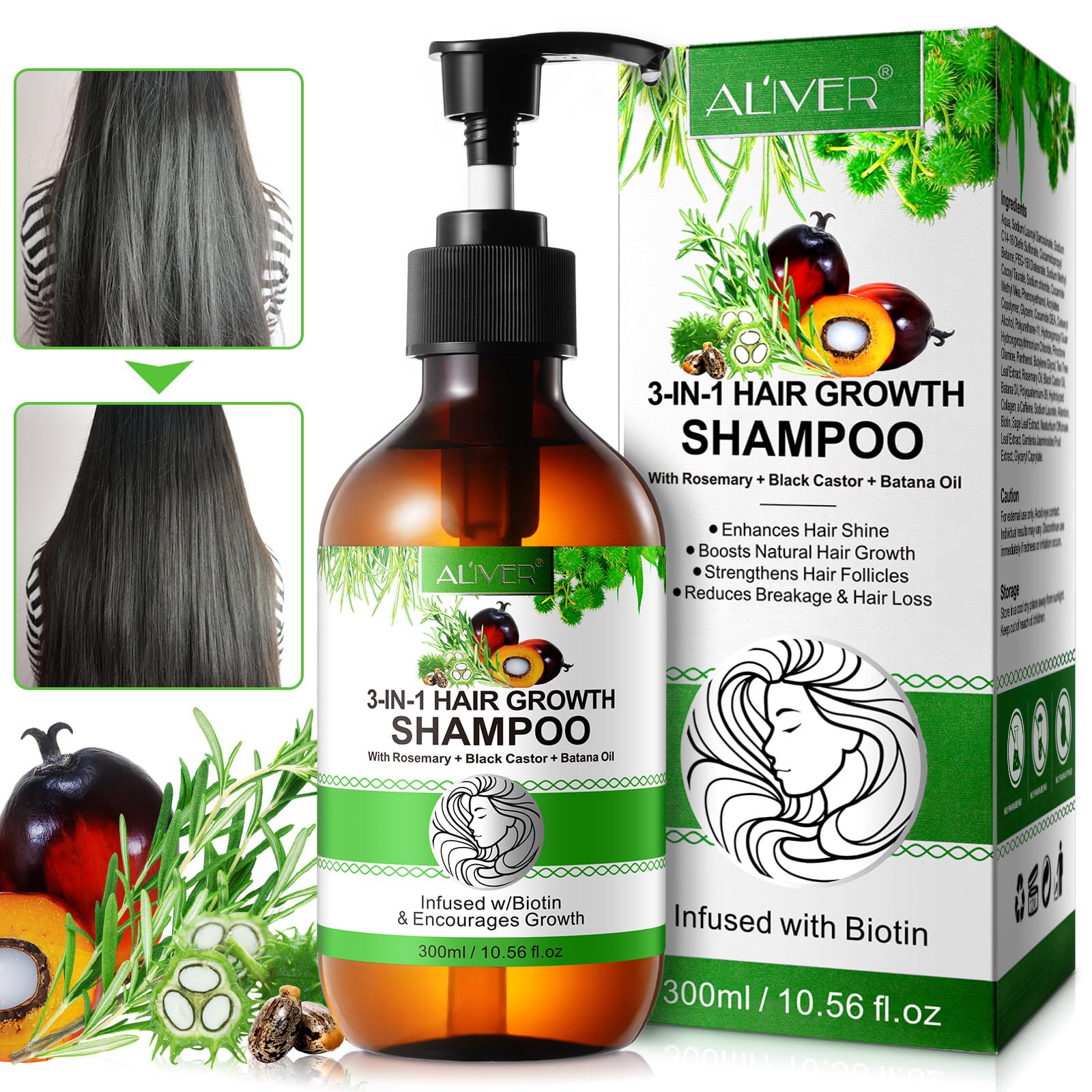 3 in 1 Rosemary Shampoo for Hair Growth, Organic Hair Growth Shampoo with Rosemary oil, Castor Oil and Batana Oil, Biotin rosemary shampoo Against
