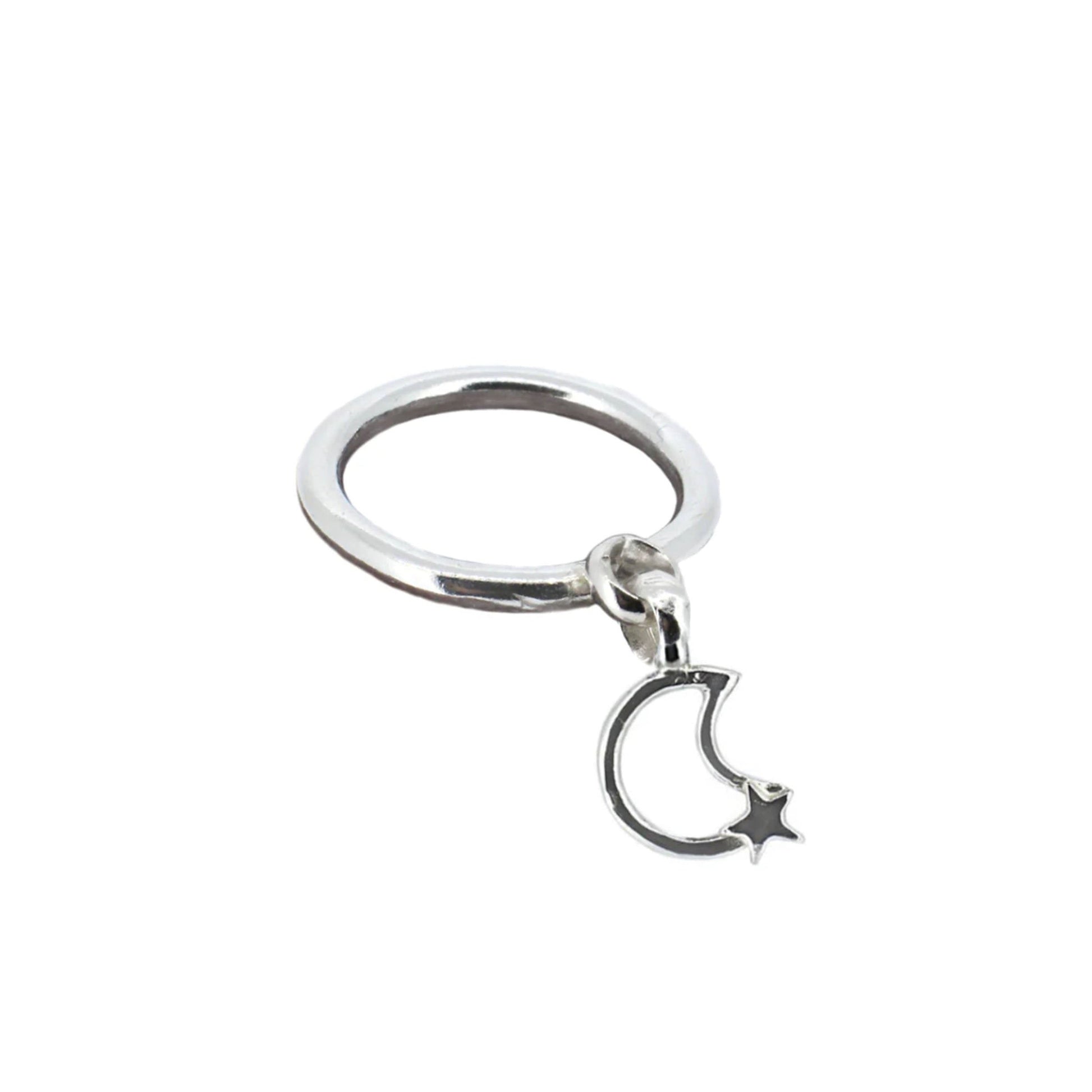 Moon and Back Dangle Ring in Sterling Silver
