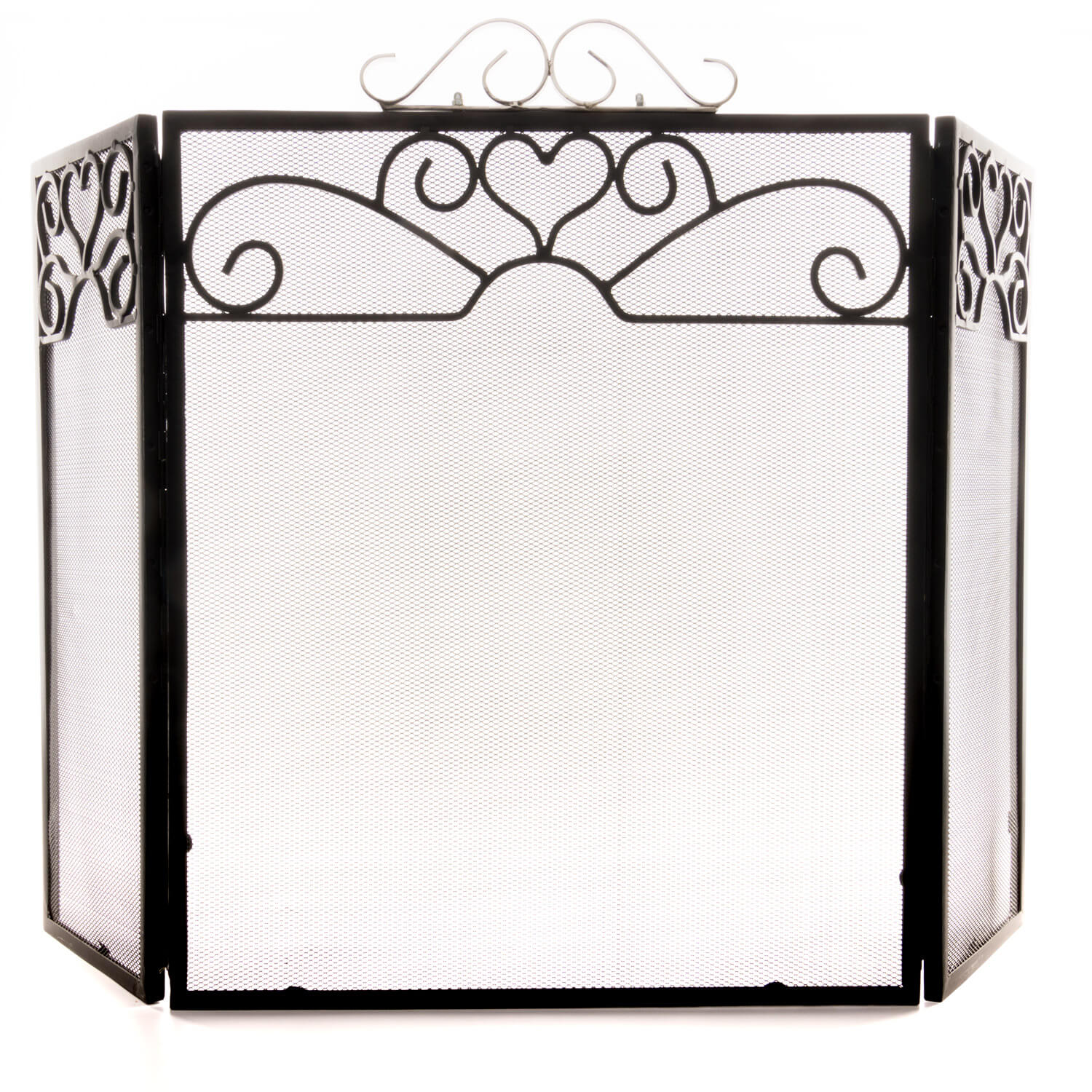 Handcrafted chrome fireplace screen with three-fold design, polished silver finish, and antique-inspired detailing. by Sostter at brixbailey.com
