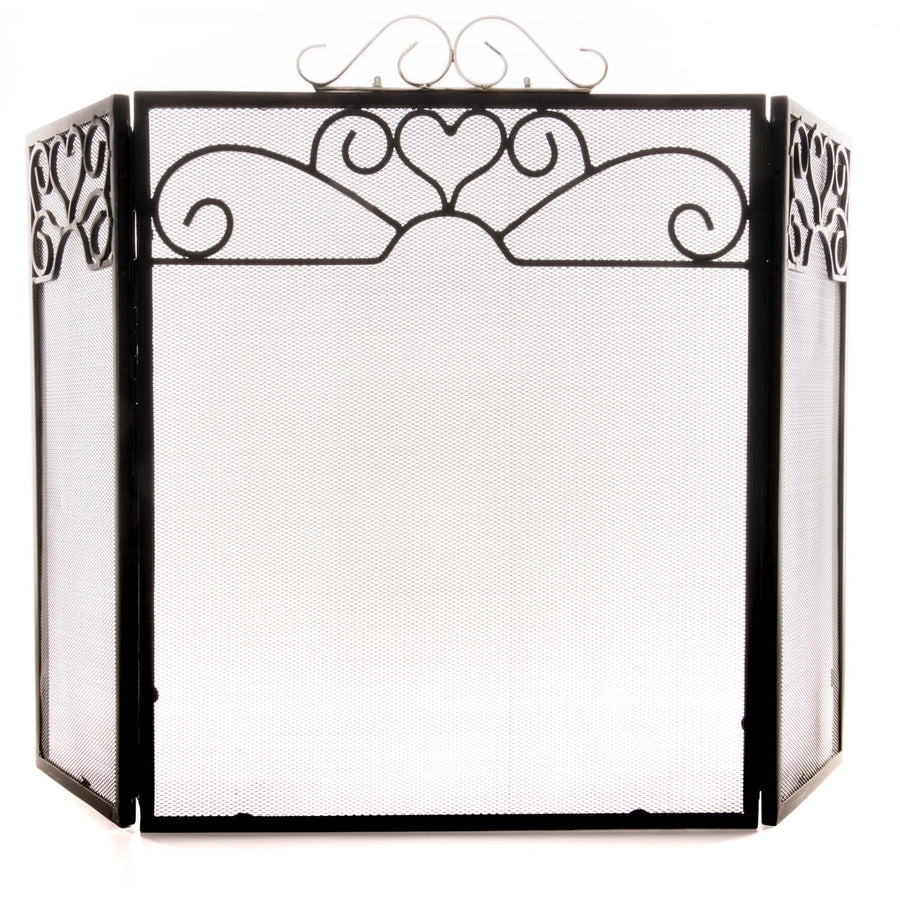 Handcrafted chrome fireplace screen with three-fold design, polished silver finish, and antique-inspired detailing. by Sostter at brixbailey.com