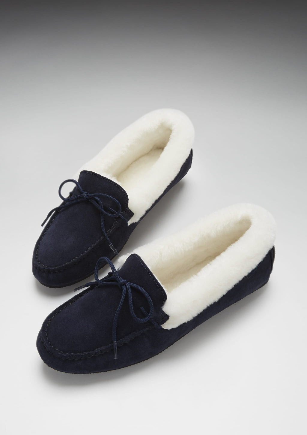 Navy Blue Sheepskin Slippers in Soft Suede