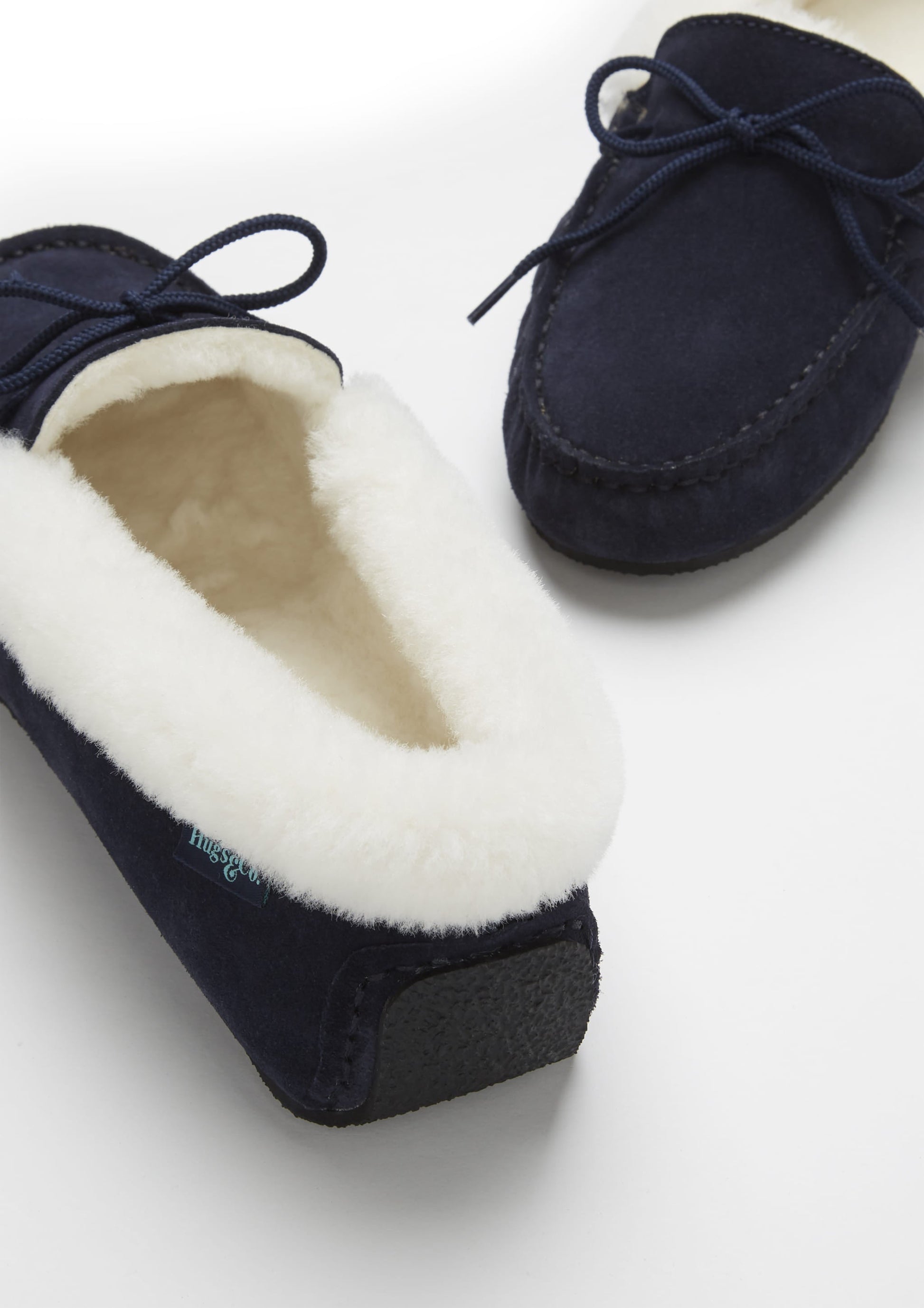 Navy Blue Sheepskin Slippers in Soft Suede