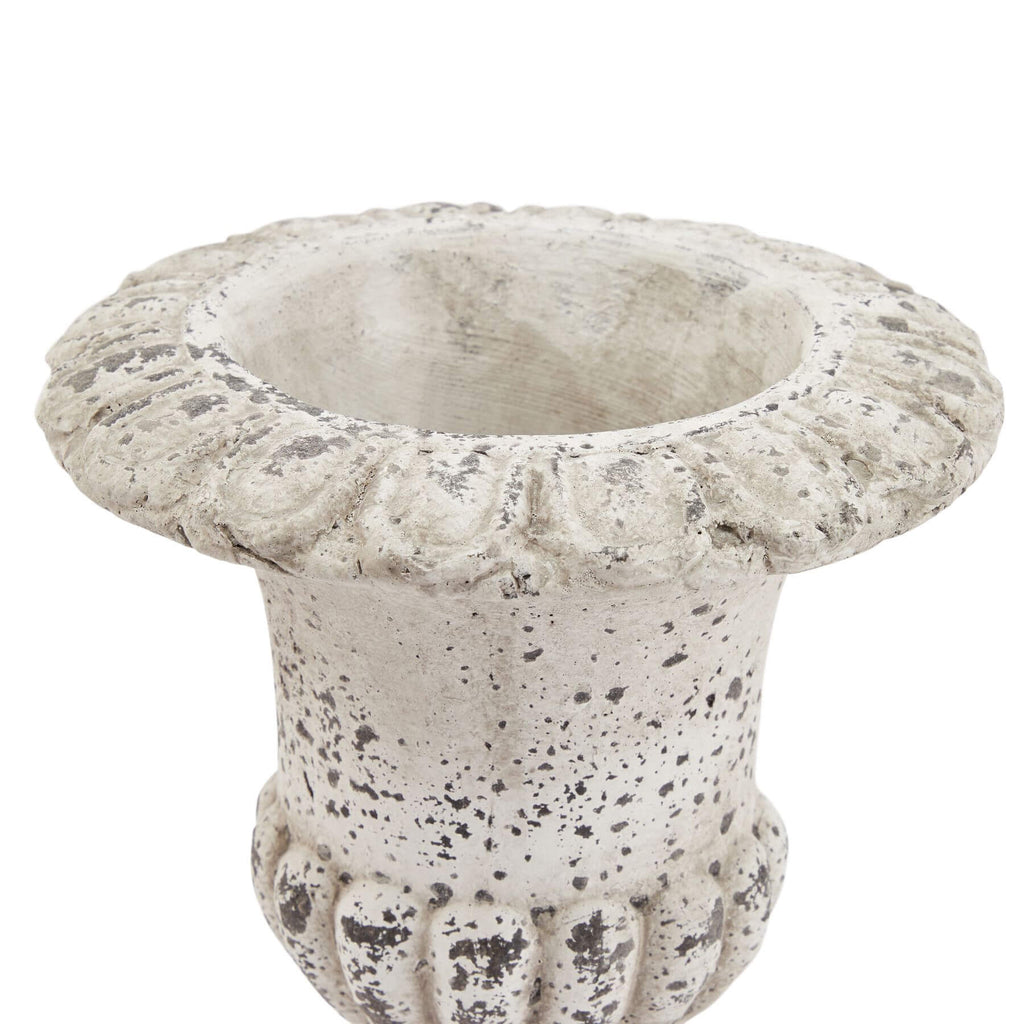 Handcrafted stone-effect ceramic urn with vertical fluting, neutral tone, 25cm height, classical-modern design by Sostter at brixbailey.com