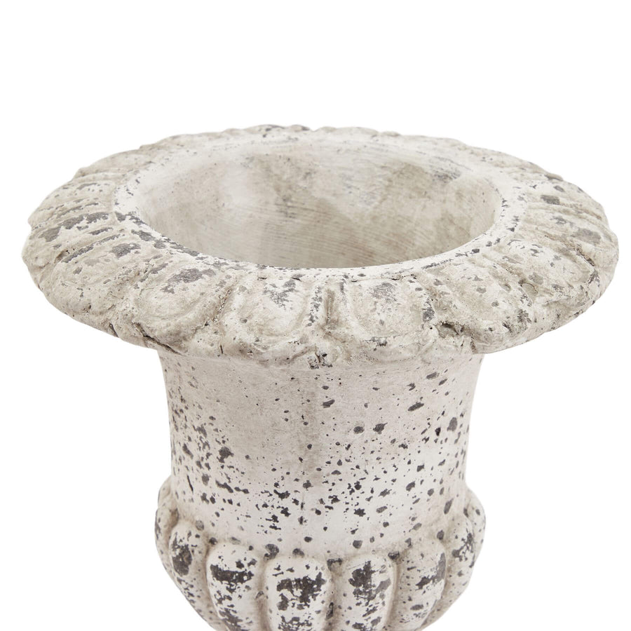 Handcrafted stone-effect ceramic urn with vertical fluting, neutral tone, 25cm height, classical-modern design by Sostter at brixbailey.com