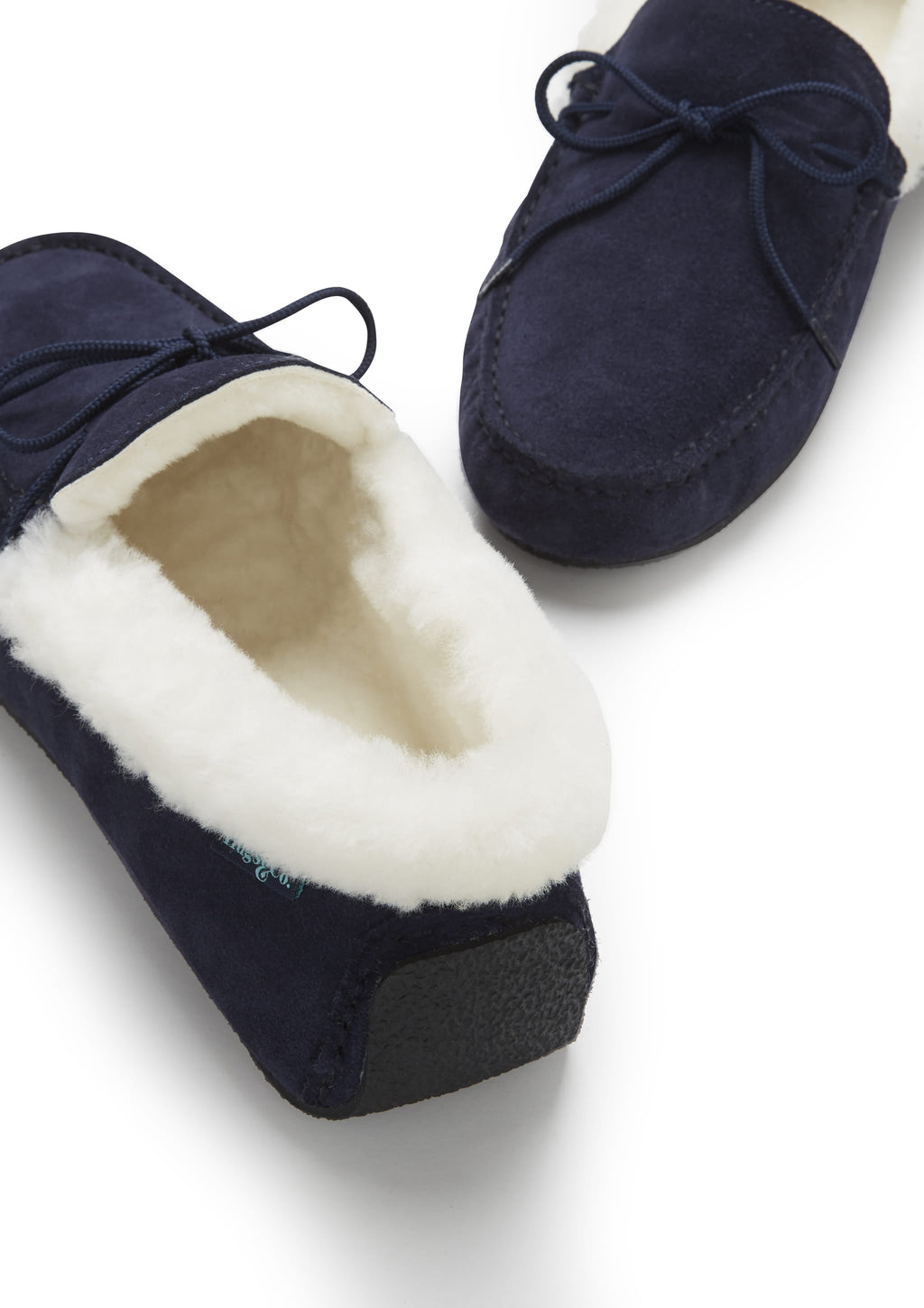 Navy Blue Sheepskin Suede Slippers