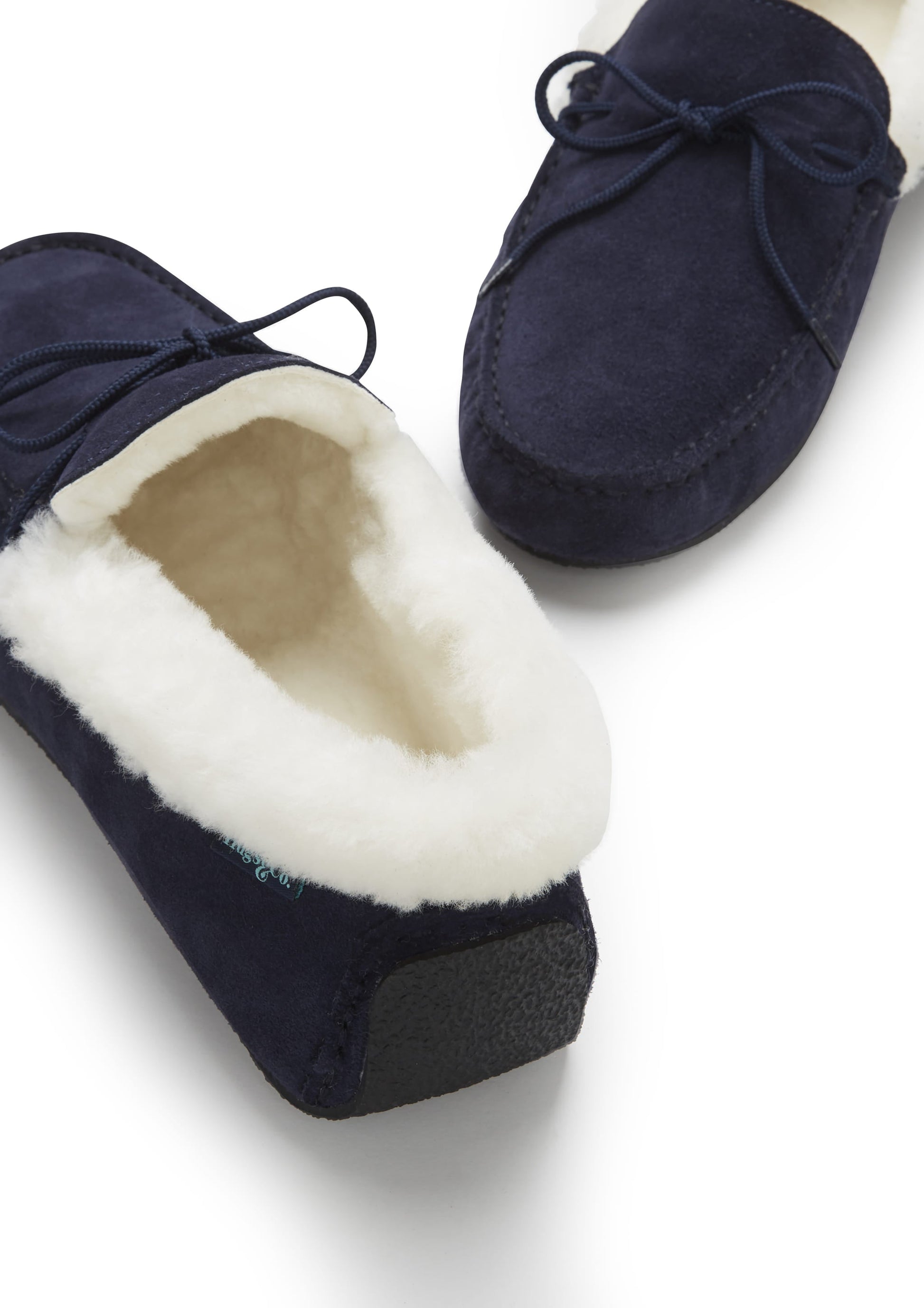 Navy Blue Sheepskin Suede Slippers