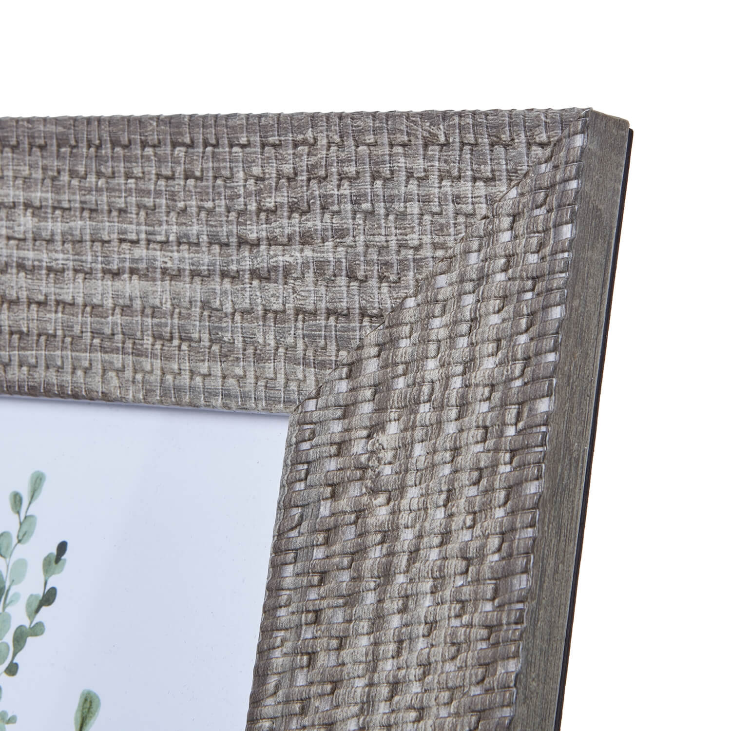 Handcrafted woven photo frame in grey-washed wood, fits 5x7 photos, perfect for gallery walls or standalone decor by Sostter at brixbailey.com