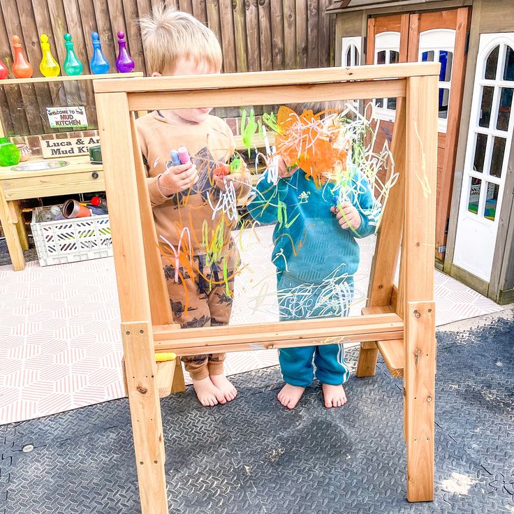 Wooden Messy Play Easel For Indoor & Outdoor Play