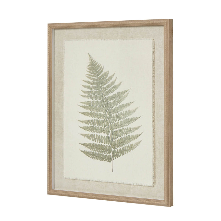 Handcrafted framed fern artwork with preserved bracken, white beaded frame, and textured background for wall decor. by Sostter at brixbailey.com