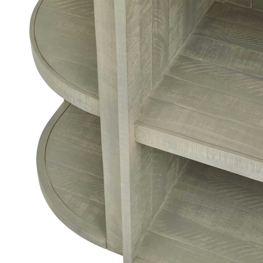 Saltaire 3-shelf dresser top in weathered grey pine, Scandinavian modern design with organic curves by Sostter at brixbailey.com