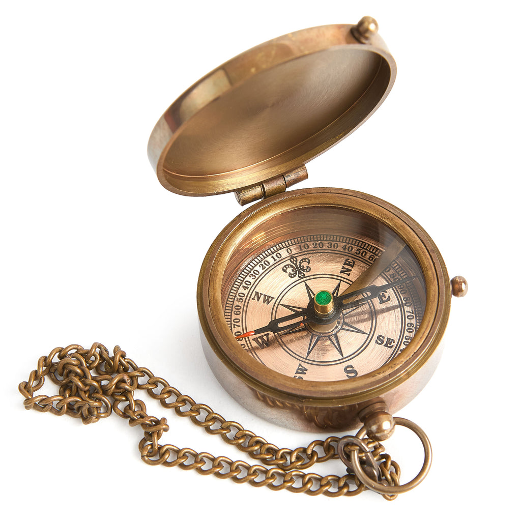 Pocket Vintage Compass with Leather Pouch