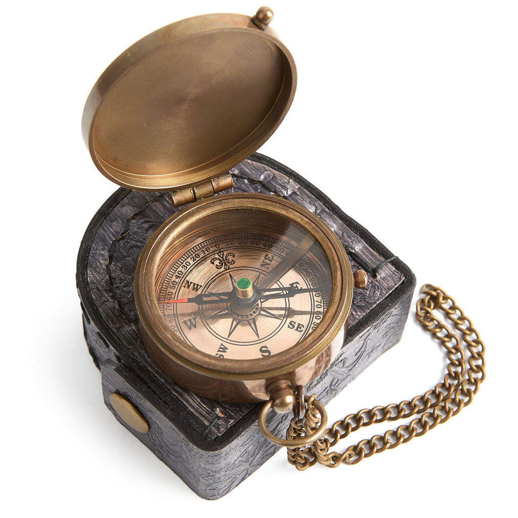 Pocket Vintage Compass with Leather Pouch
