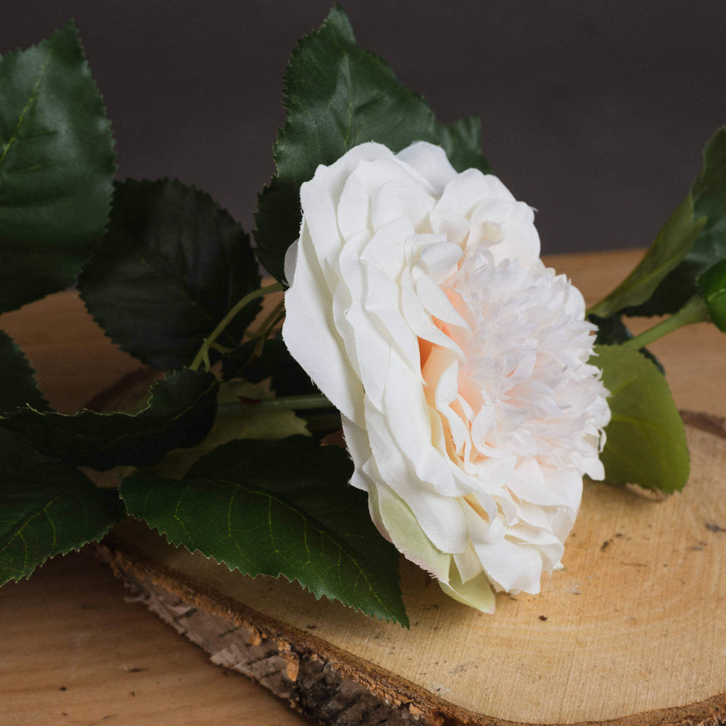 Lifelike white garden rose spray arrangement with ivory blooms and textured leaves for elegant home decor by RoomLondon at brixbailey.com
