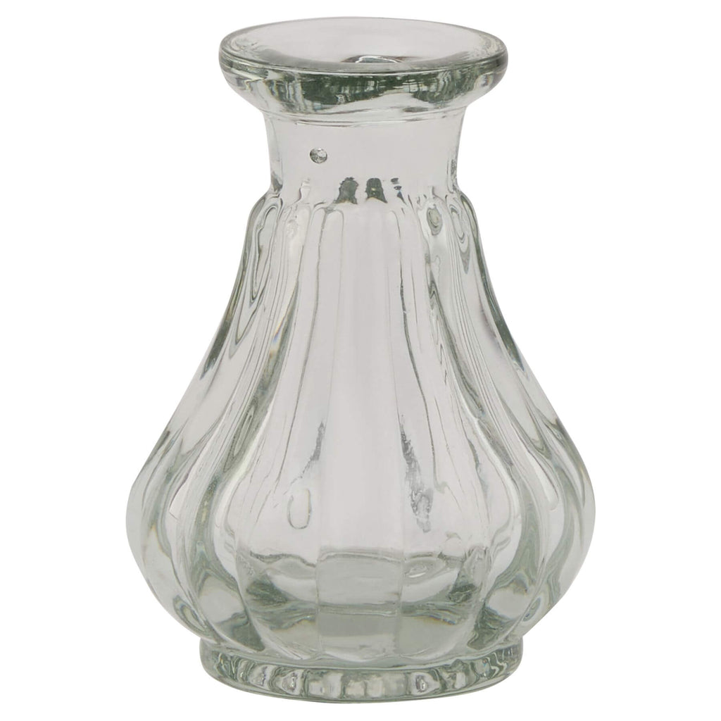 Petite clear glass bud vase with cylindrical silhouette for single stems or small floral arrangements by Sostter at brixbailey.com
