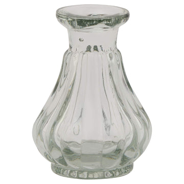 Petite clear glass bud vase with cylindrical silhouette for single stems or small floral arrangements by Sostter at brixbailey.com