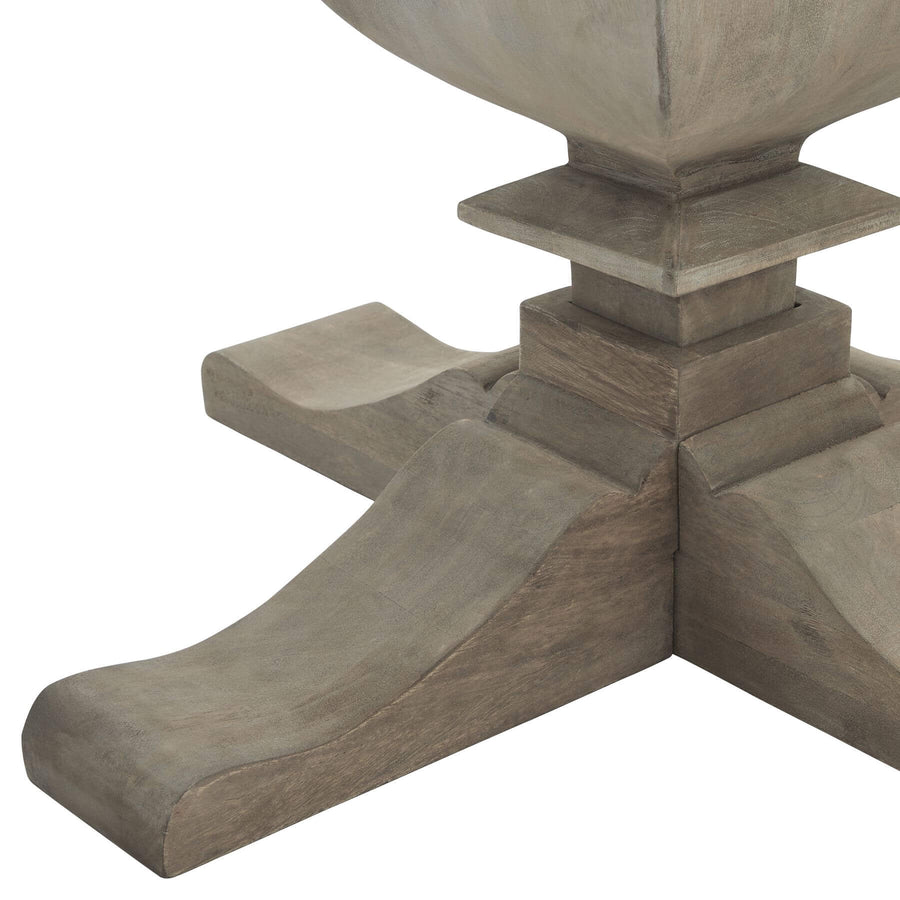 Handcrafted Copgrove bleached wood side table with iron handles, French-inspired pedestal base, and warm brown finish. by Sostter at brixbailey.com