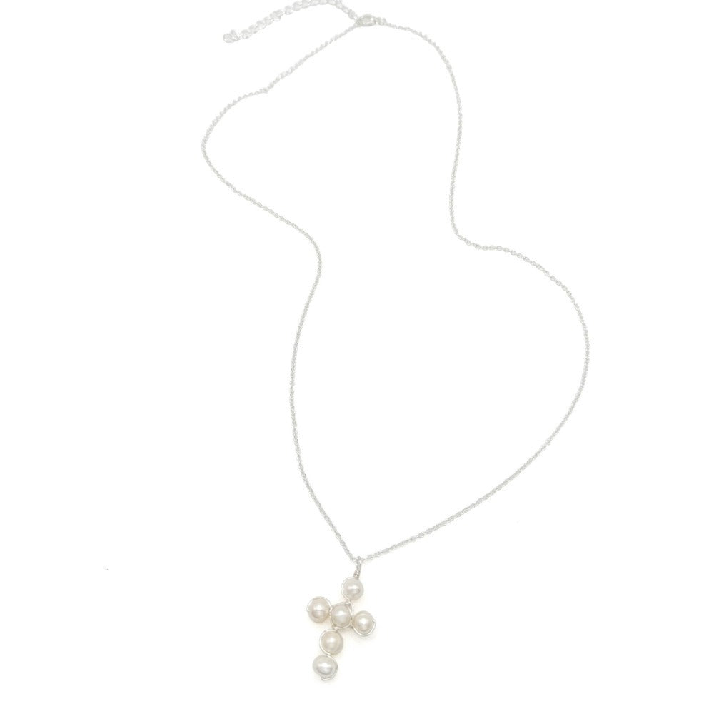 Good News Silver Necklace with Freshwater Pearl Cross