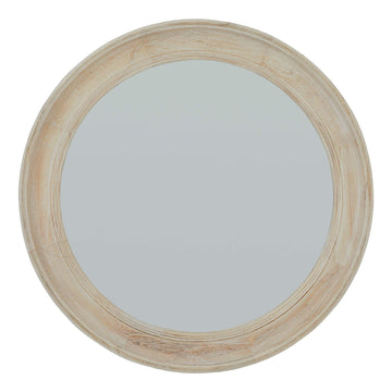 Washed wood round mirror with distressed antique white frame, 90cm diameter, rustic home decor statement piece by Sostter at brixbailey.com