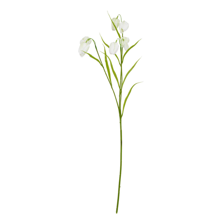 White artificial Fritillaria stem with realistic bell-shaped blooms, 58 cm tall, perfect for elegant home decor by Sostter at brixbailey.com
