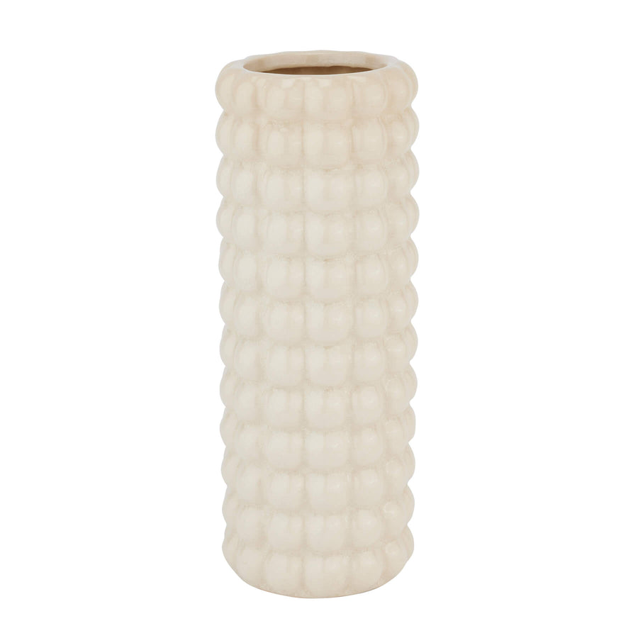 Handcrafted cream ceramic bubble texture vase with light-catching dimensional surface, modern organic decor piece. by Sostter at brixbailey.com