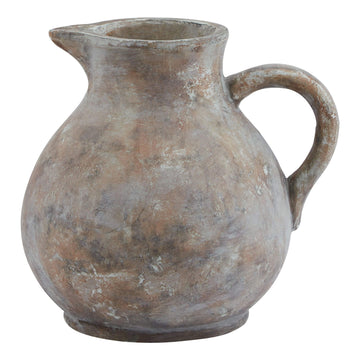 Siena brown terracotta jug with weathered finish, curved handle, and rustic Mediterranean charm for home decor. by Sostter at brixbailey.com