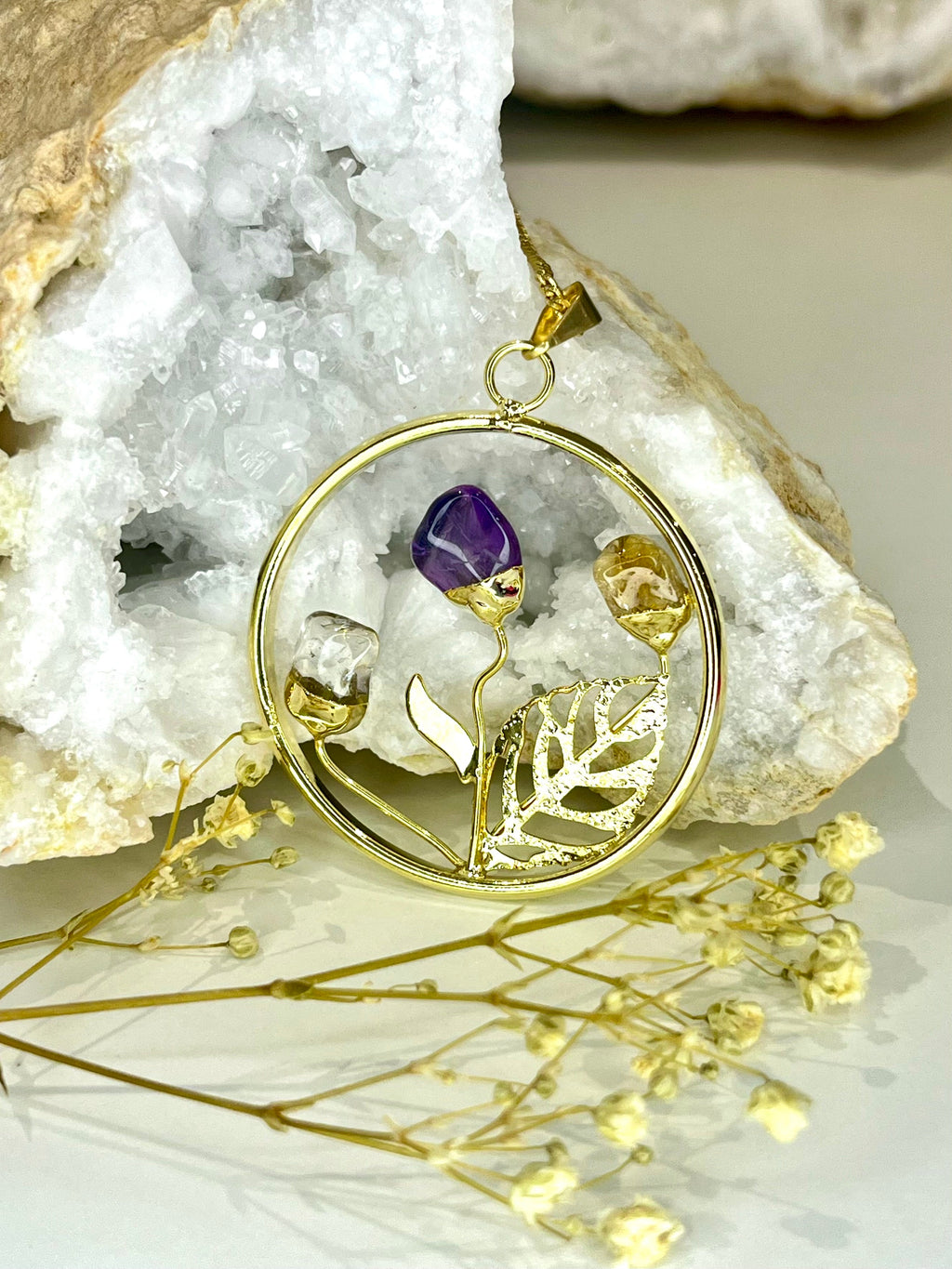 Gold Plated Crystal Flowers Necklace