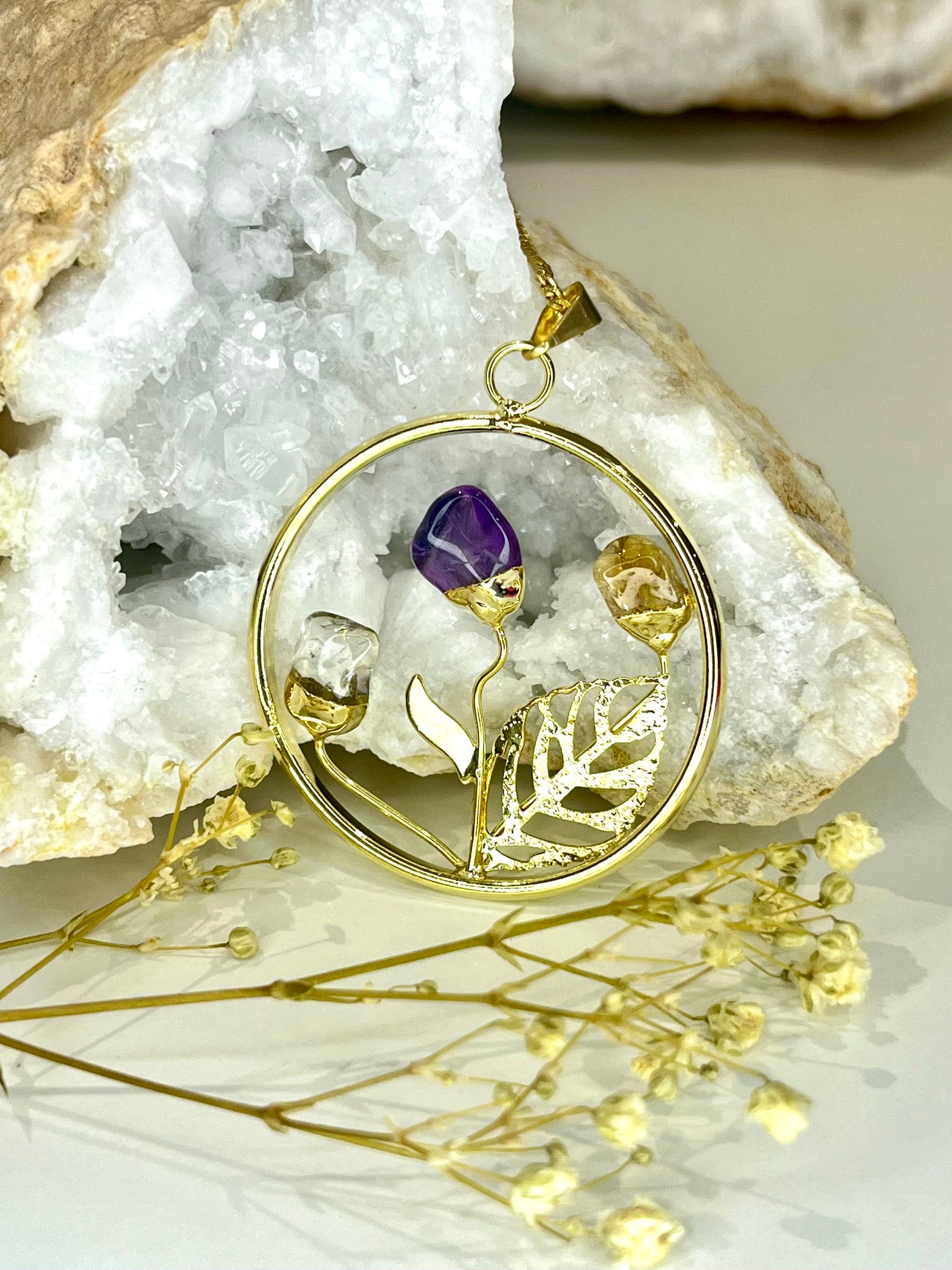 Gold Plated Crystal Flowers Necklace