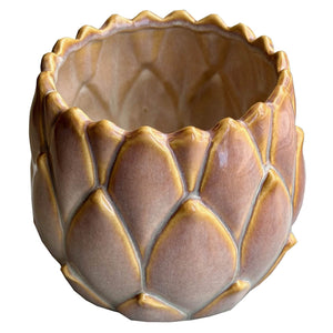 Handcrafted brown ceramic plant pot with artichoke texture, Sabbia Collection, 14cm for succulents and small plants. by sostter at brixbailey.com