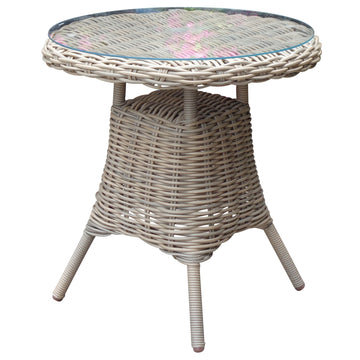 Amalfi Collection Beige Outdoor Bistro Table with Glass Top - Stylish Dining for Your Patio by Hill Interiors at www.brixbailey.com
