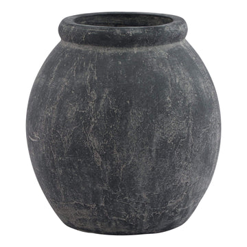 Grey ceramic planter with Mediterranean-inspired amphora shape, hand-finished matte texture, and organic tonal variations. by Hill Interiors at brixbailey.com