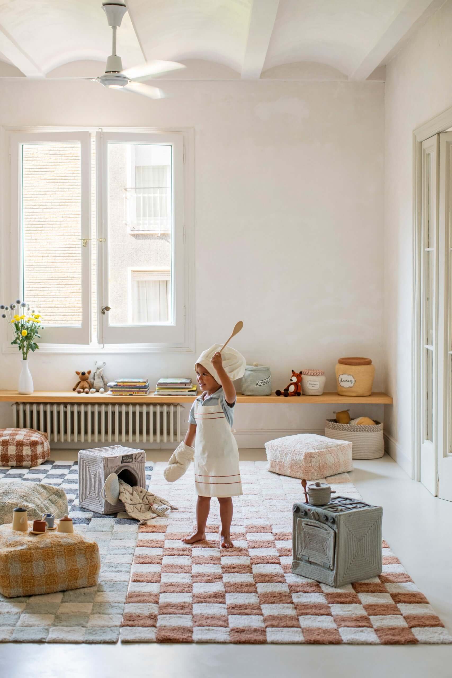 Handmade Montessori Toy Stove & Storage Basket - Eco-Friendly, Interactive Play Kitchen by Lorena Canals at www.brixbailey.com